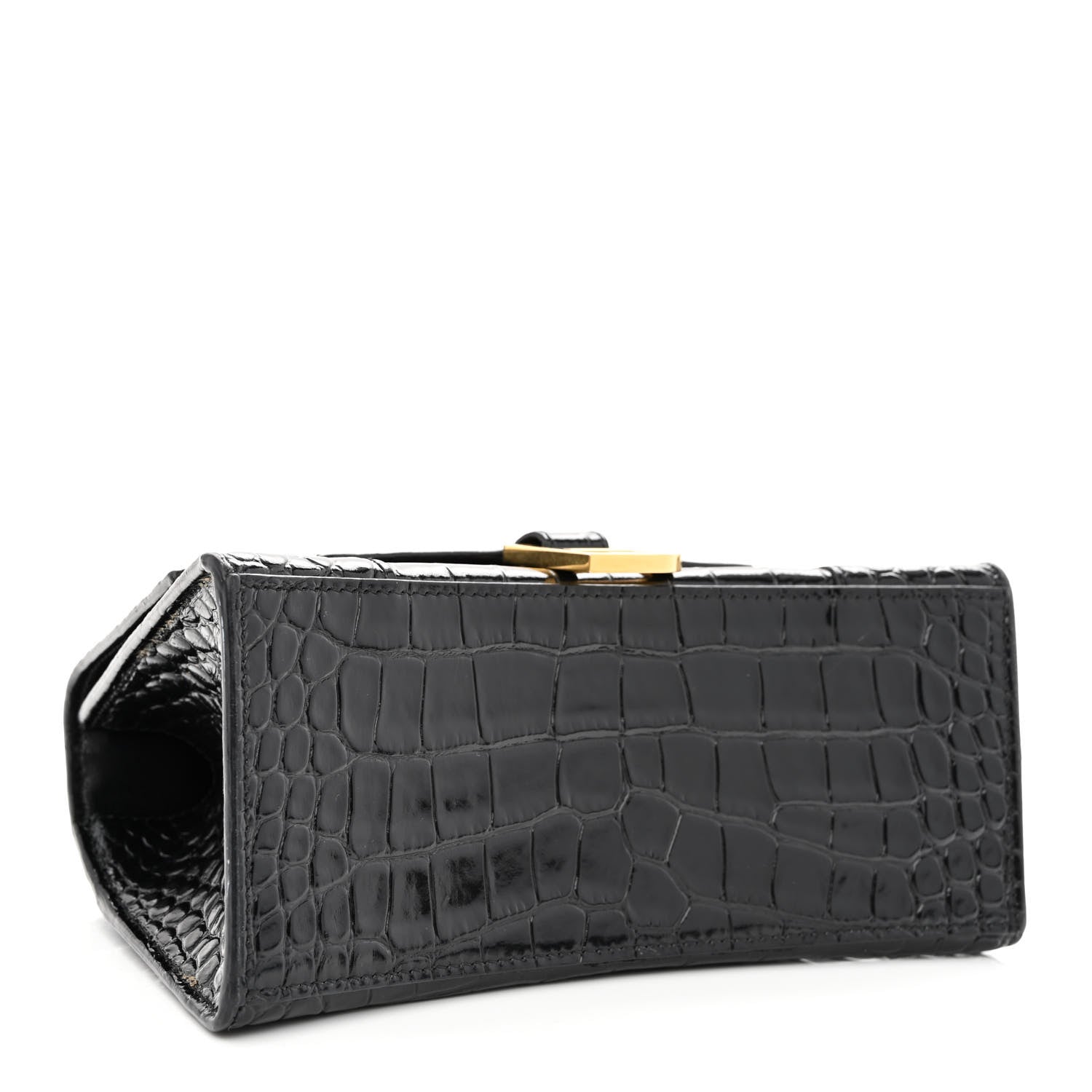 Balenciaga Shiny Calfskin Crocodile Embossed Small Hourglass Top Handle Bag Black 4 of 12