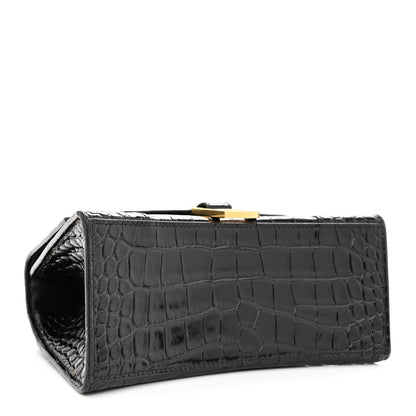 Balenciaga Shiny Calfskin Crocodile Embossed Small Hourglass Top Handle Bag Black 4 of 12