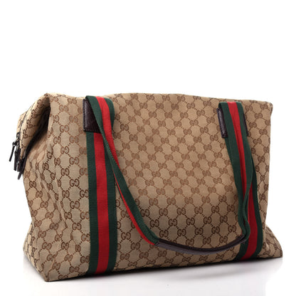 Gucci GG Monogram Web Medium Collapsible Carry On Duffle Beige Brown 2 of 9