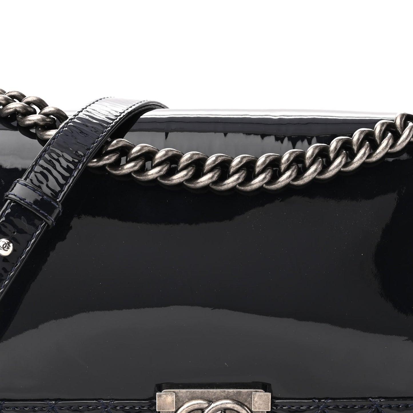 Patent New Medium Boy Reverso Flap Navy