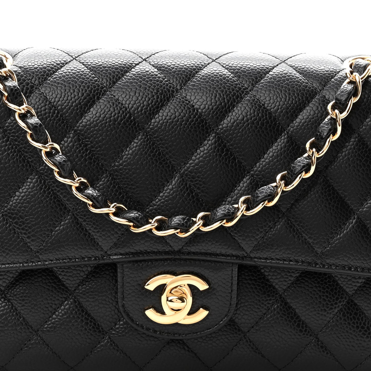 Caviar Quilted Medium Double Flap Black