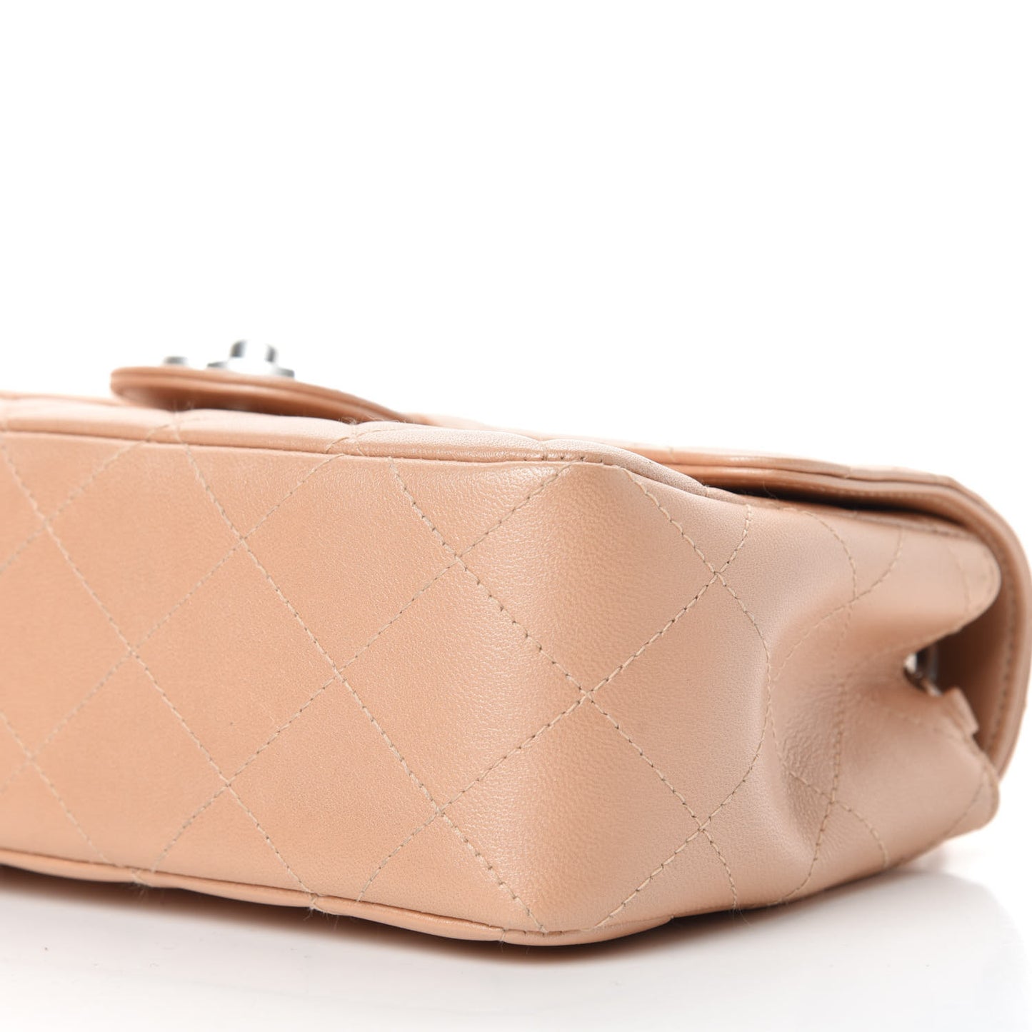 Metallic Lambskin Quilted Mini Flap Beige