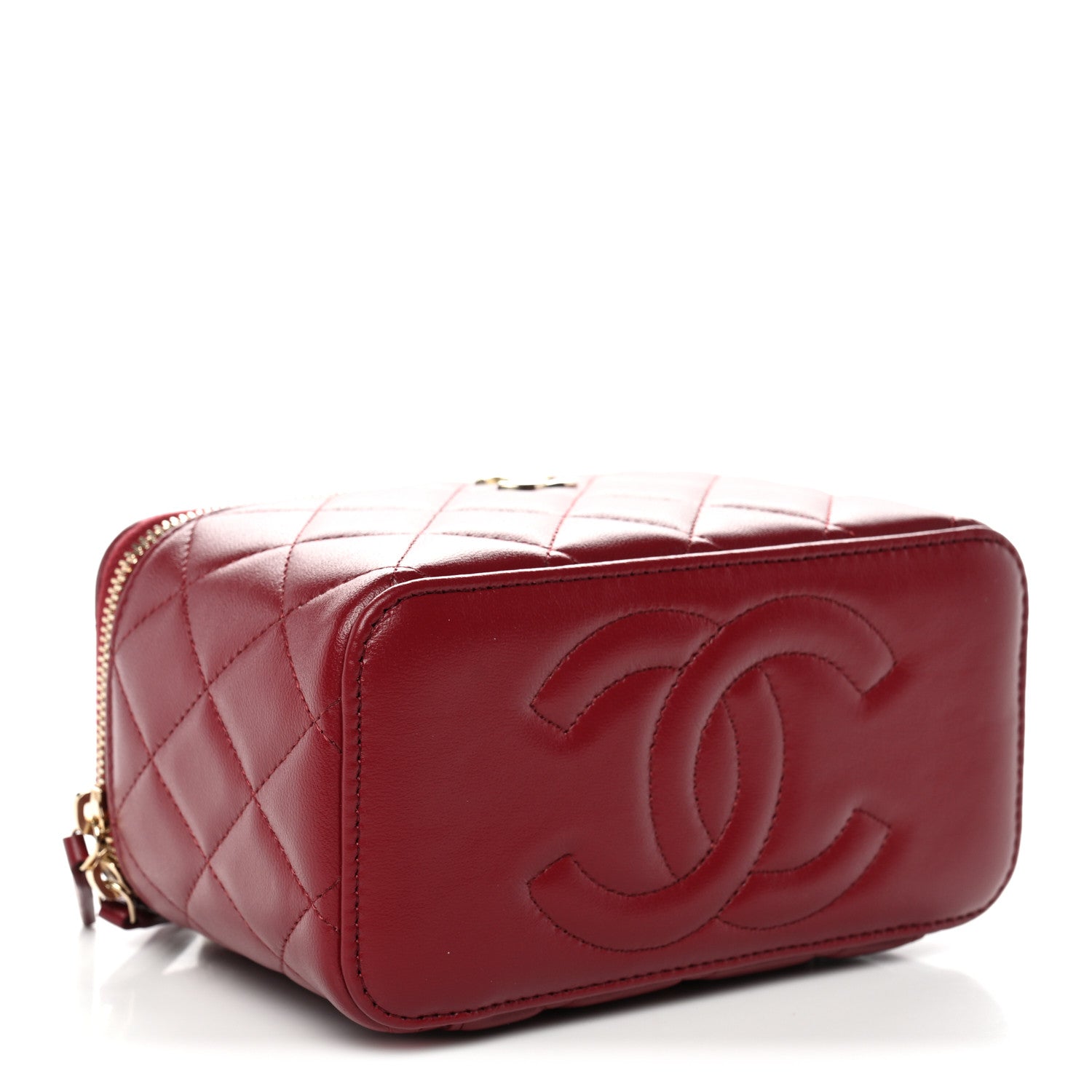 Chanel Lambskin Quilted Small Top Handle Vanity Case With Chain Burgundy 4 of 11