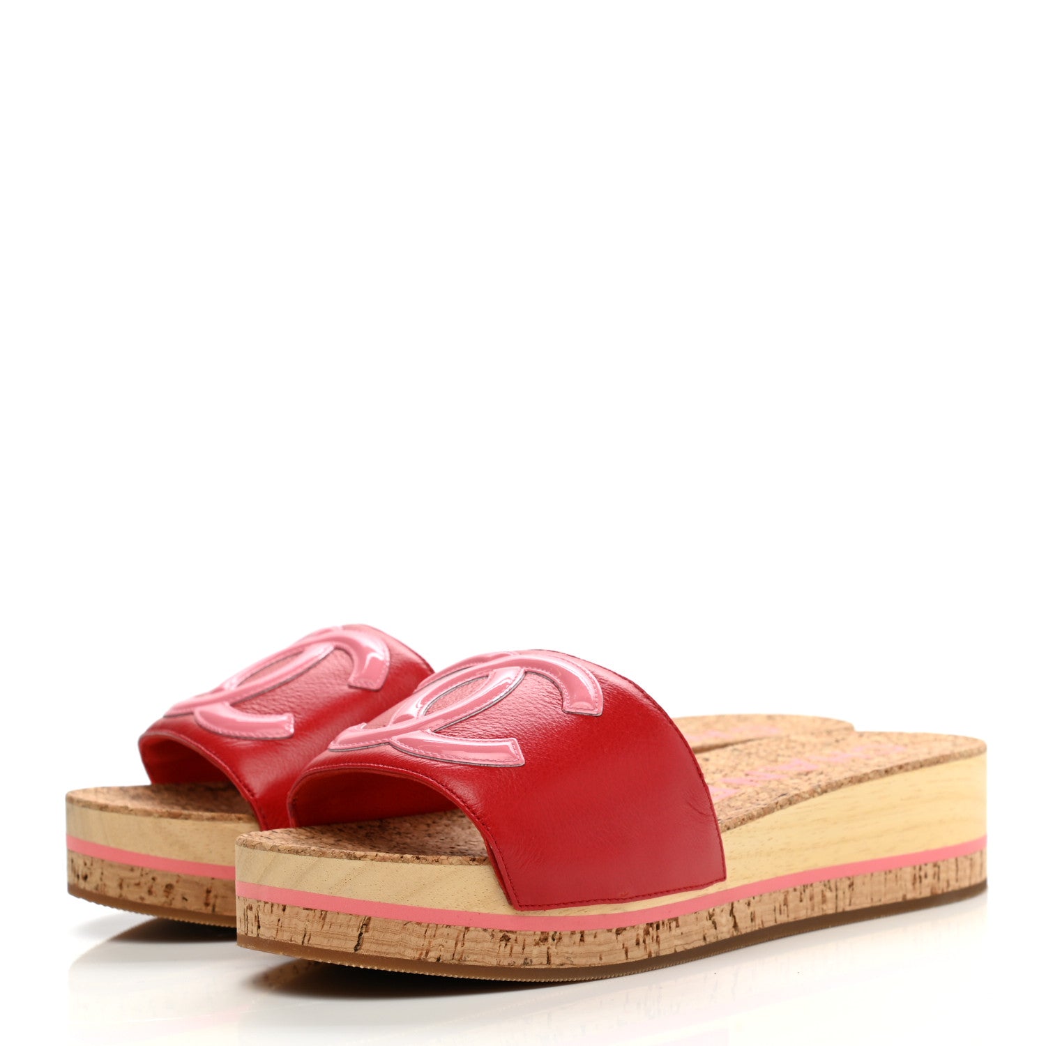 Chanel Patent Calfskin Cork CC Platform Slide Sandals 37 Pink 3 of 9