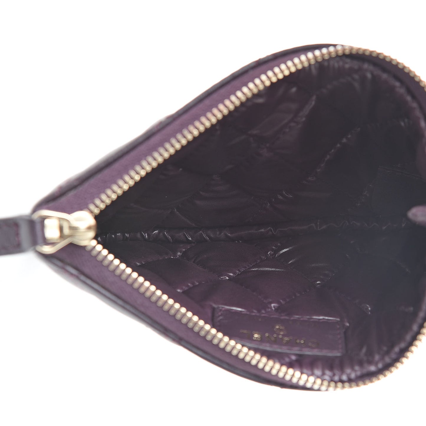 Lambskin Quilted Small Cosmetic Case Dark Purple