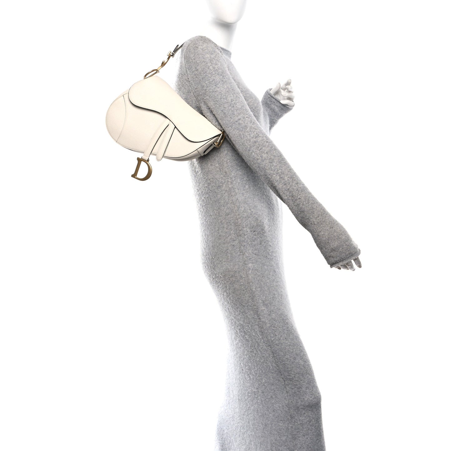 Grained Calfskin Saddle Bag White