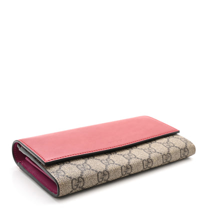 Gucci GG Supreme Monogram Calfskin Continental Wallet Beige Ebony Hibiscus Red New Rosette 4 of 8