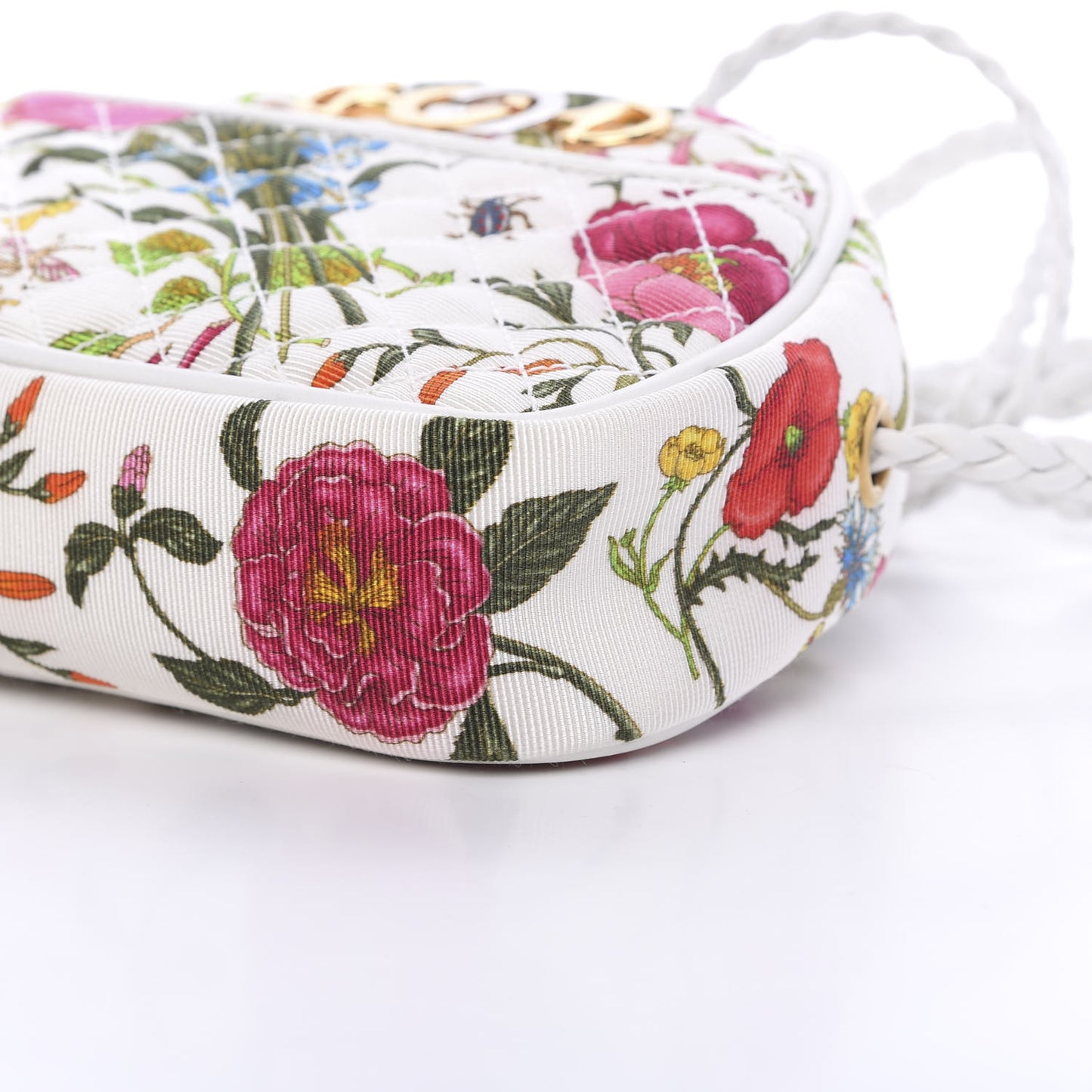 Canvas Flora Floral Trapuntata Mini Zumi Dome Shoulder Bag White