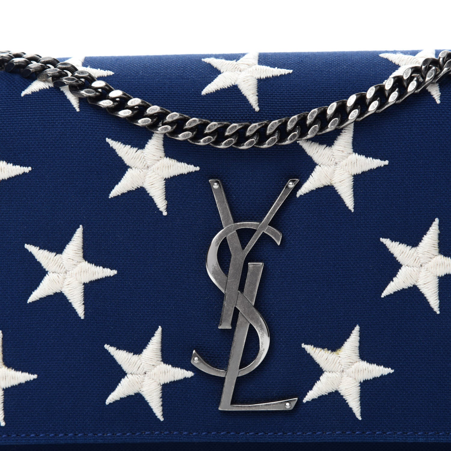 Saint Laurent Canvas Embroidered Stars Small Monogram Kate Satchel Blue Bianco 13 of 13