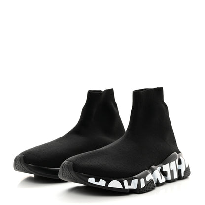 Balenciaga Neoprene Knit Womens Speed Graffiti Sneakers 38 Black White 3 of 9