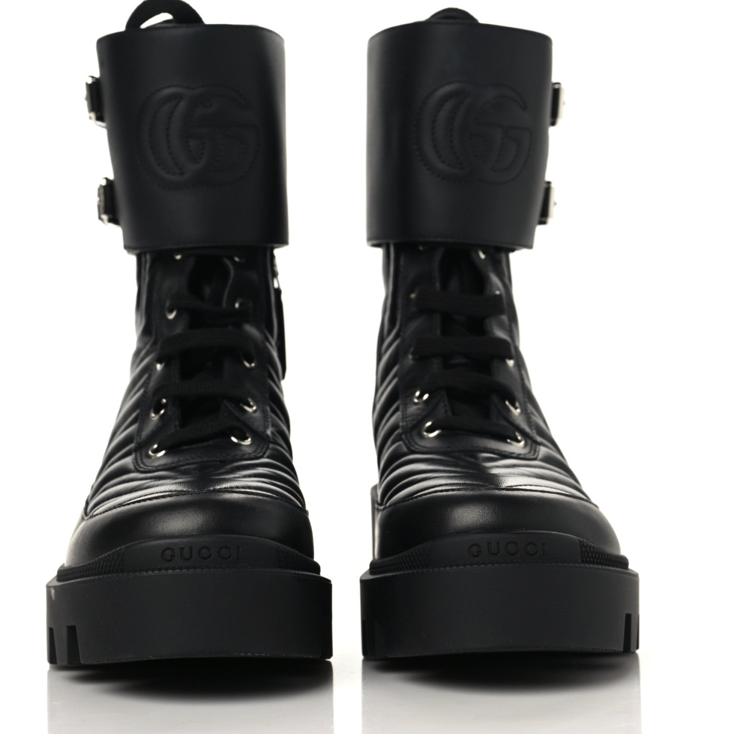 Gucci Nappa Frances GG Matelasse Platform Combat Boots 39 Black 2 of 11