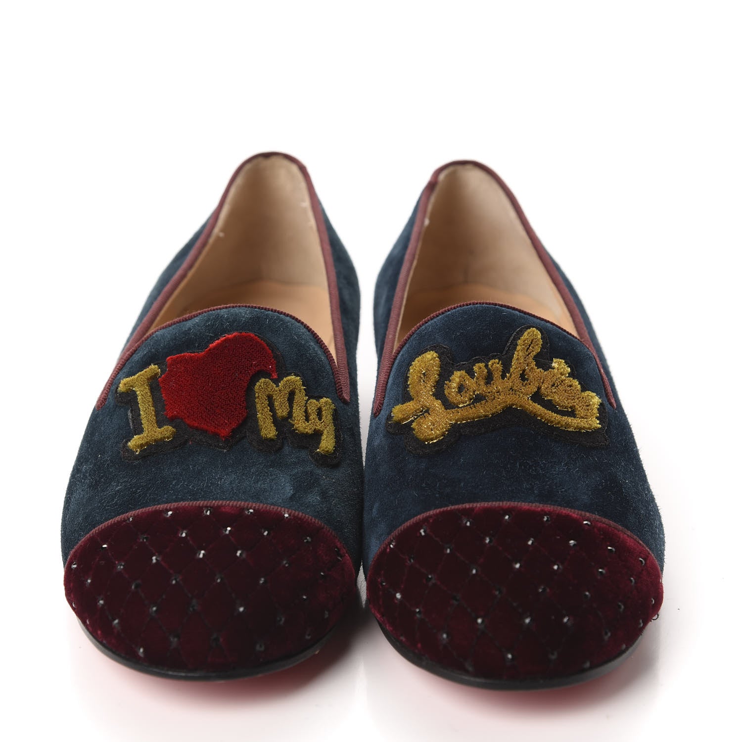 Christian Louboutin Velvet Veau Velours Cap Toe I Love My Loubies Loafers 37.5 Rouge Imperial Blue Kohl 2 of 10