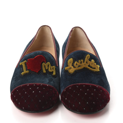 Christian Louboutin Velvet Veau Velours Cap Toe I Love My Loubies Loafers 37.5 Rouge Imperial Blue Kohl 2 of 10