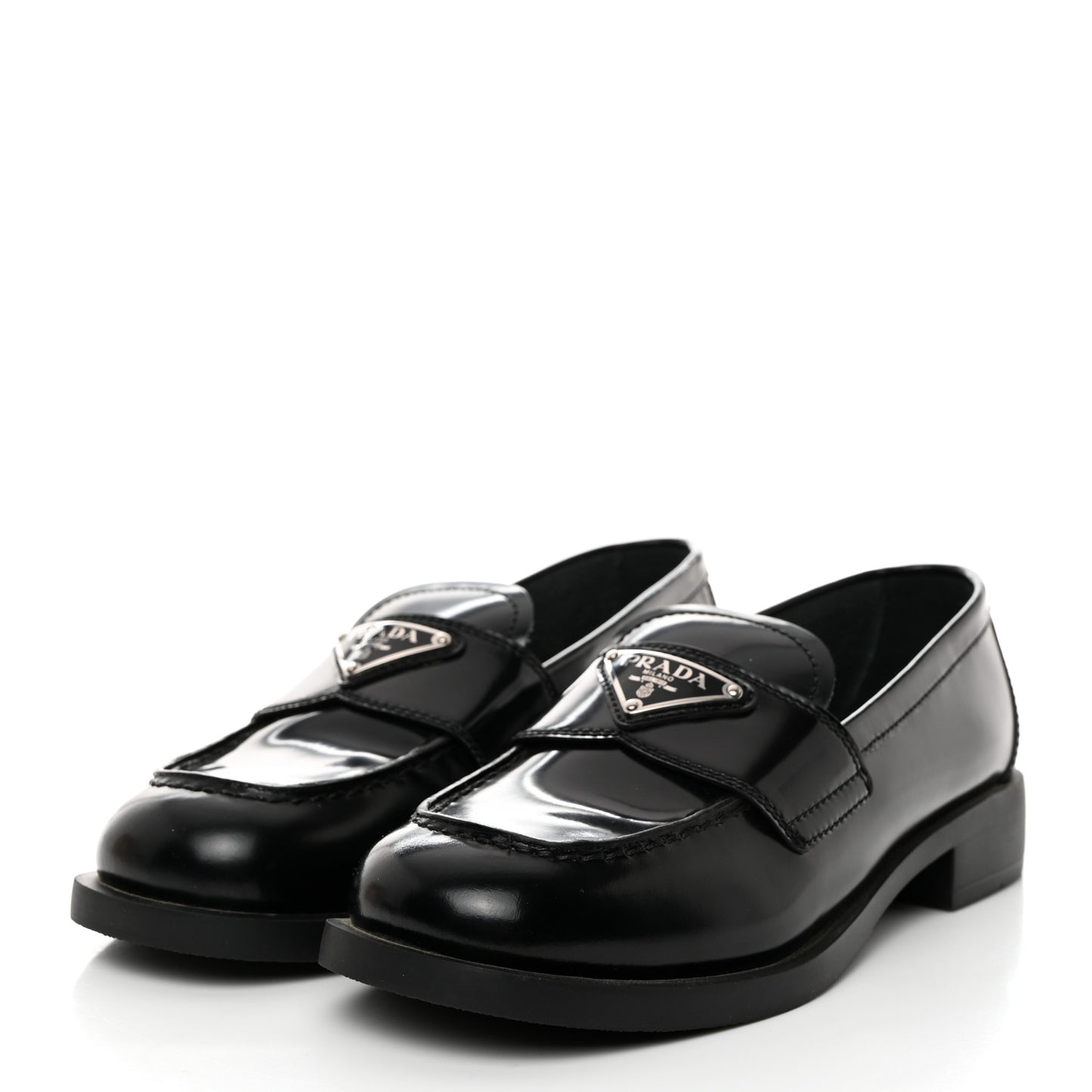 Spazzolato Metal Triangle Logo 50mm Loafers 35 Black