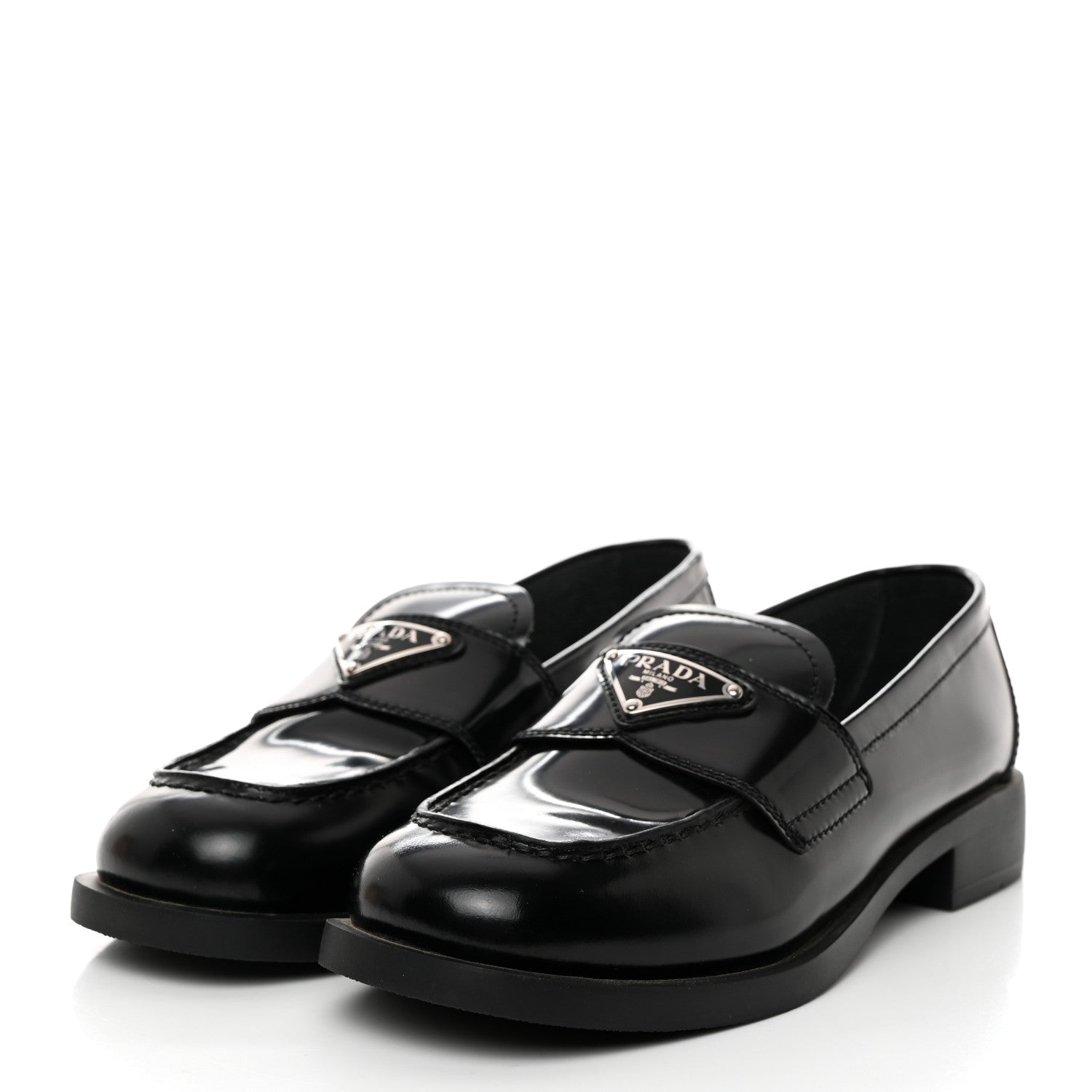 Prada Spazzolato Metal Triangle Logo 50mm Loafers 35 Black 3 of 9