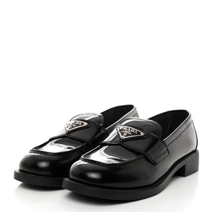 Prada Spazzolato Metal Triangle Logo 50mm Loafers 35 Black 3 of 9