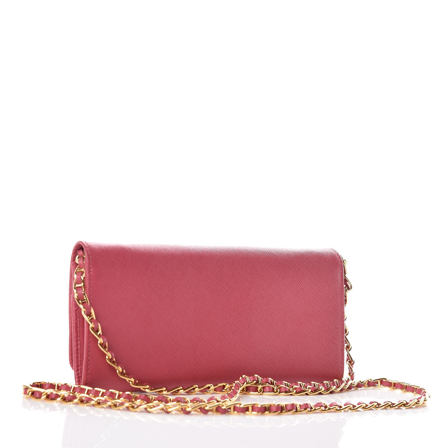 Prada Saffiano Metal Oro Chain Wallet Peonia 3 of 11