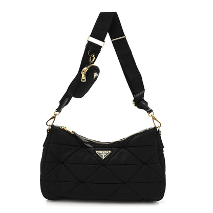 Prada Re-Nylon Triangle Quilted Padded Patchwork System Large Shoulder Bag Black 1 of 9