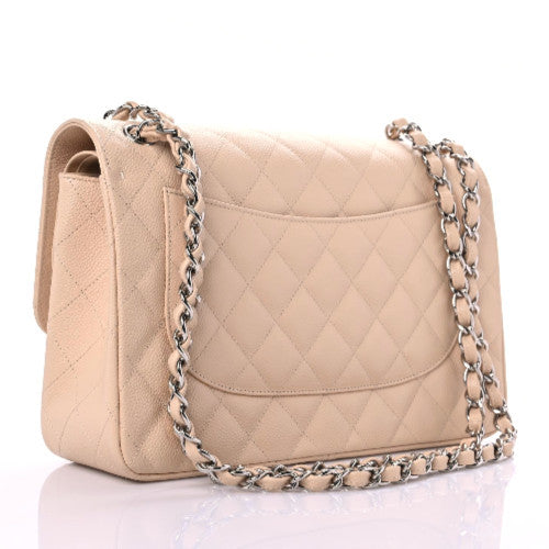 Caviar Quilted Jumbo Double Flap Beige Clair