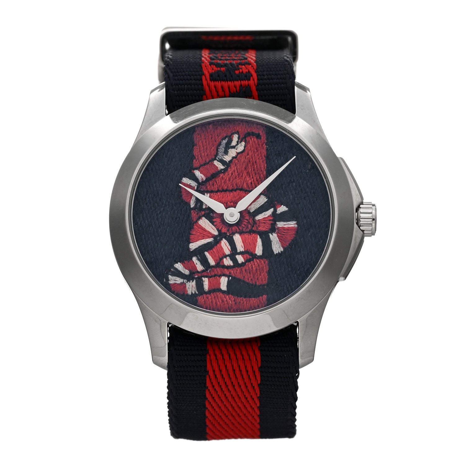 Gucci Stainless Steel Nylon 38mm Le Marche Des Merveilles Snake Quartz Watch Navy 1 of 4