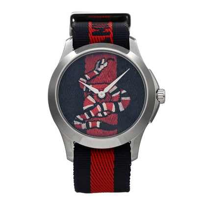 Gucci Stainless Steel Nylon 38mm Le Marche Des Merveilles Snake Quartz Watch Navy 1 of 4