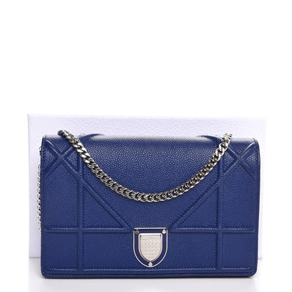 Christian Dior Grained Calfskin Diorama Wallet on Chain Pouch Blue 8 of 8