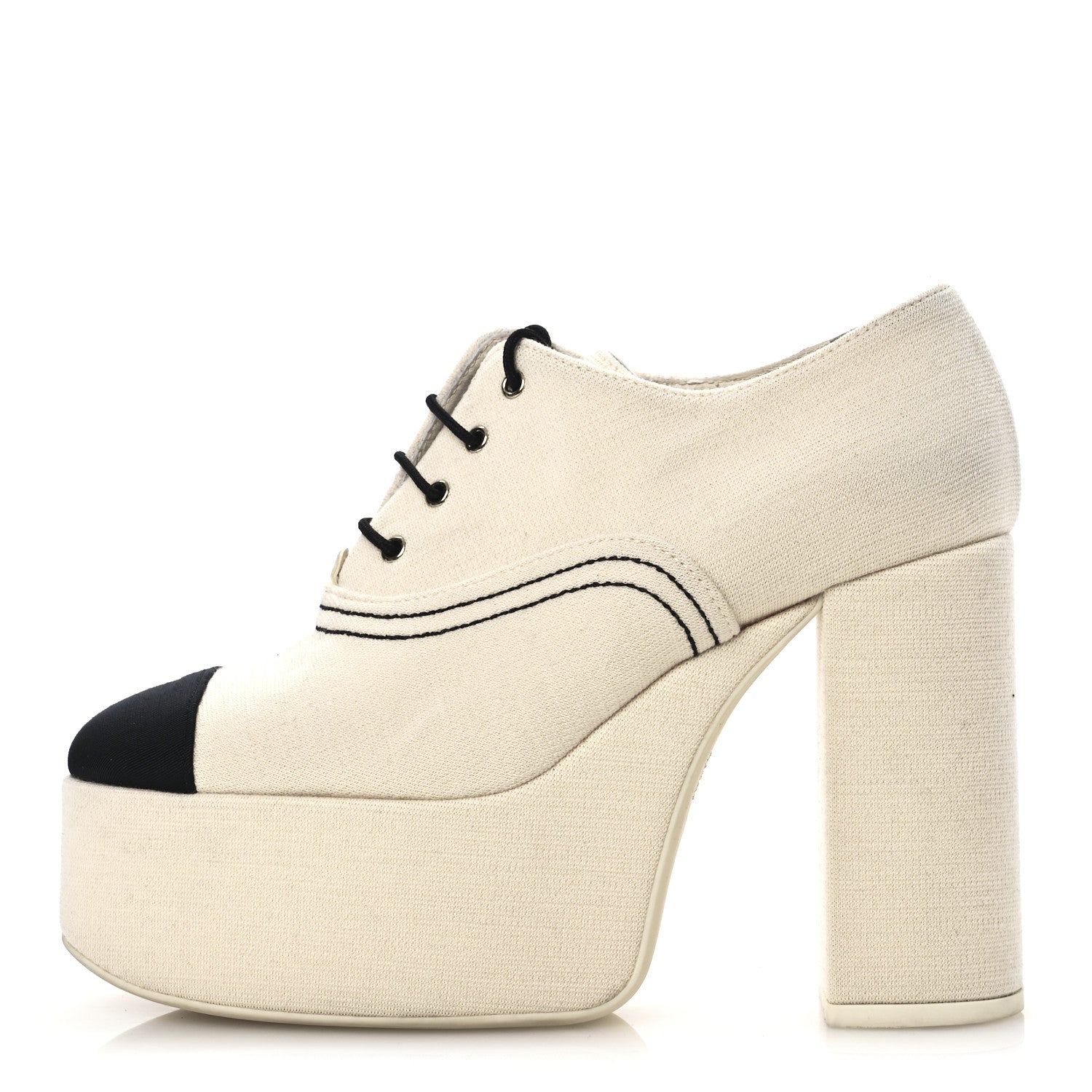 Chanel Canvas Lace Up Oxford Pumps 38 White Black 1 of 13