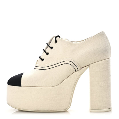 Chanel Canvas Lace Up Oxford Pumps 38 White Black 1 of 13