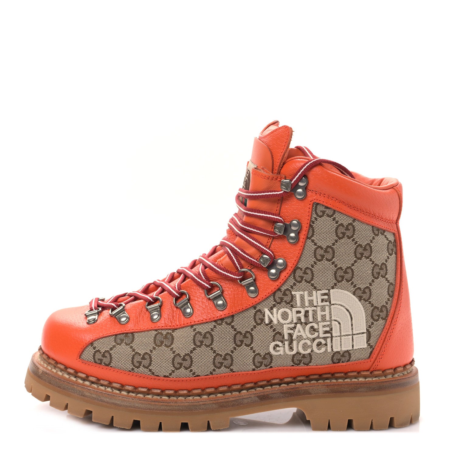 Gucci X THE NORTH FACE Monogram Textured Calfskin Mens Hiking Ankle Boots 9 Beige Ebony Deep Orange 1 of 8