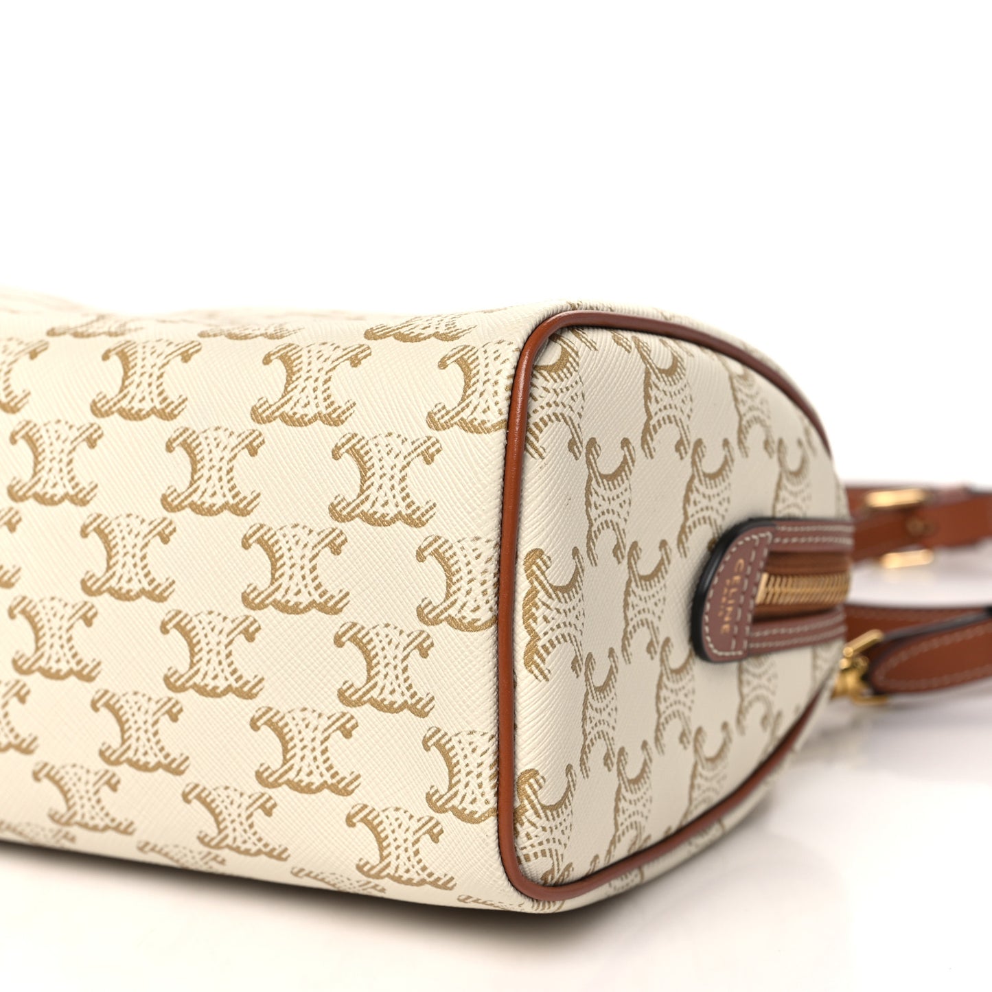 Triomphe Canvas Calfskin Small Boston Bag White