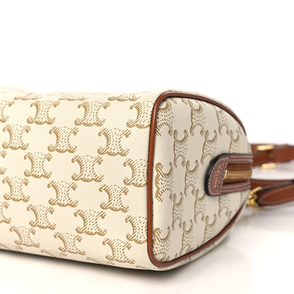 Celine Triomphe Canvas Calfskin Small Boston Bag White 9 of 10