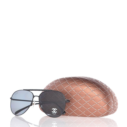 Chanel Metal Polarized Pilot Aviator Sunglasses 4231 Black 6 of 6