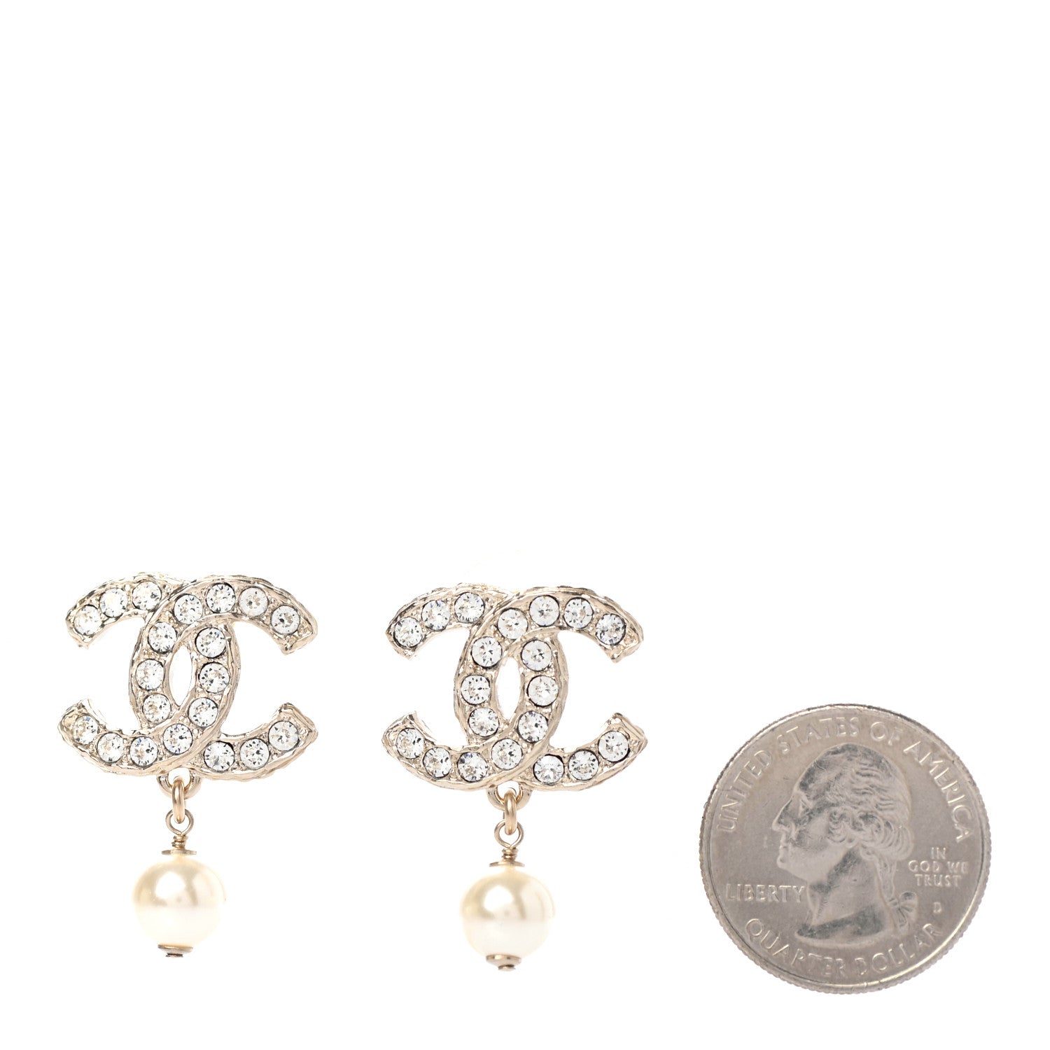 Chanel Crystal Pearl CC Drop Earrings Gold 2 of 4