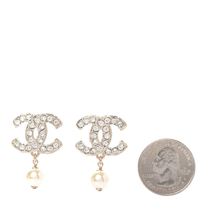 Chanel Crystal Pearl CC Drop Earrings Gold 2 of 4