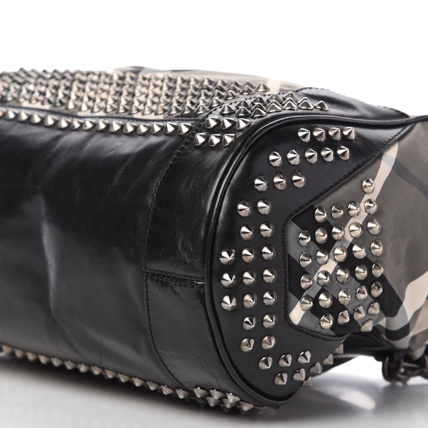 Burberry Nylon Beat Check Studded Medium Edenham Satchel Black 7 of 11