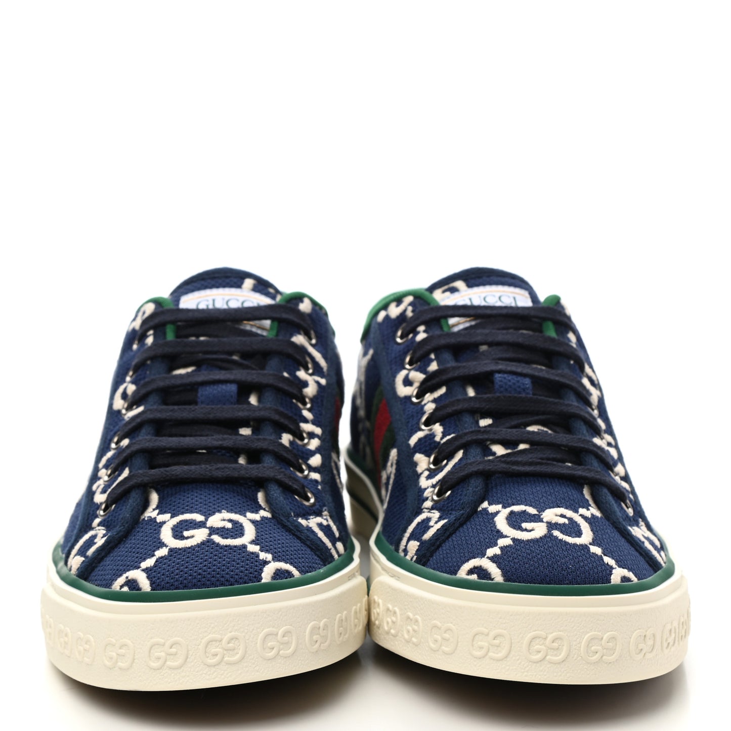Cotton GG Monogram Web Mens 1977 Tennis Sneakers 7 Ink Ivory Blue