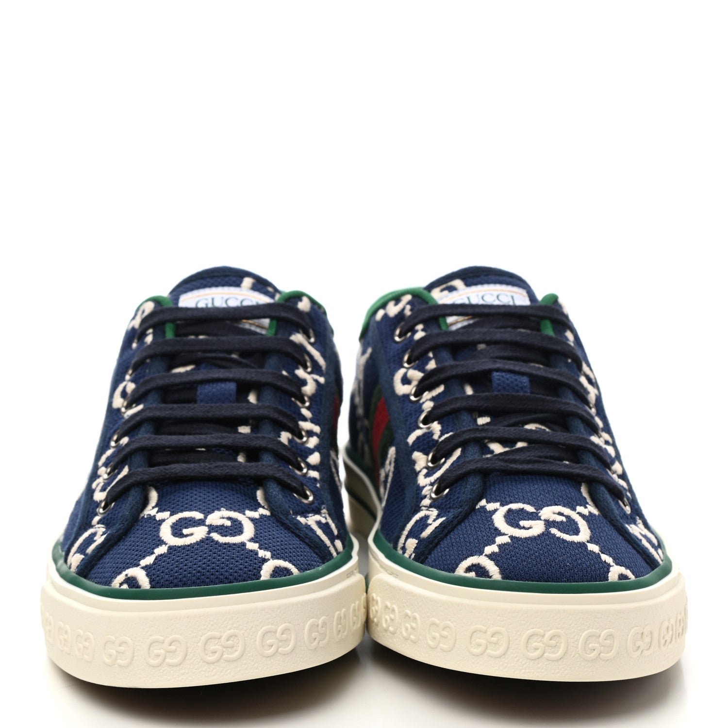 Gucci Cotton GG Monogram Web Mens 1977 Tennis Sneakers 7 Ink Ivory Blue 2 of 9