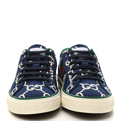 Gucci Cotton GG Monogram Web Mens 1977 Tennis Sneakers 7 Ink Ivory Blue 2 of 9