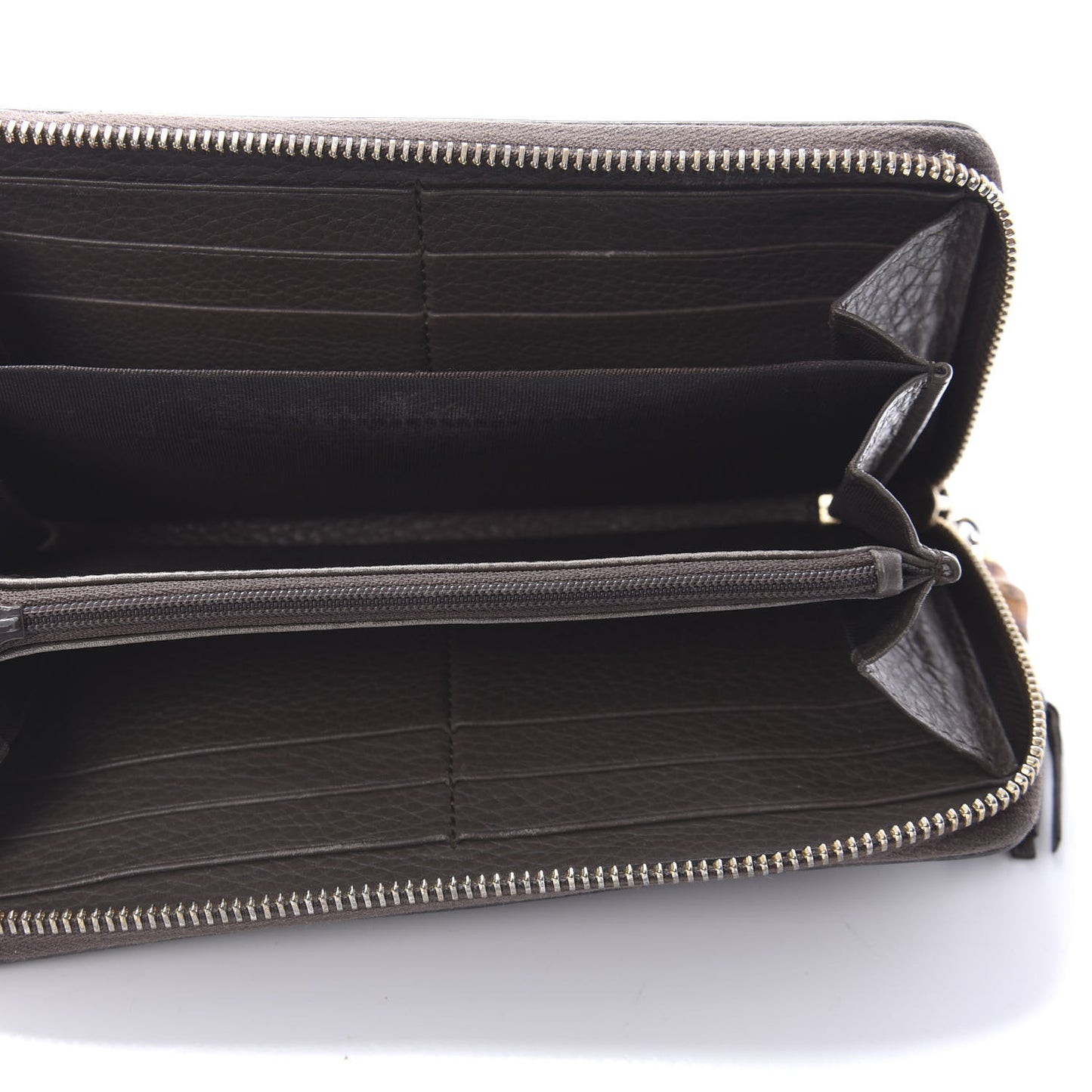 Dollar Calfskin Bamboo Tassel Zip Around Wallet Grey Field