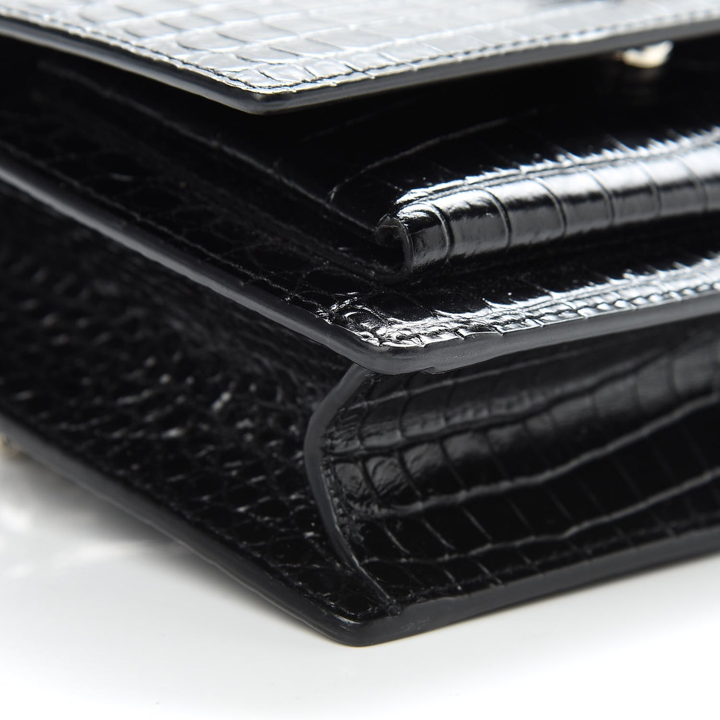 Calfskin Crocodile Embossed Monogram Sunset Chain Wallet Black