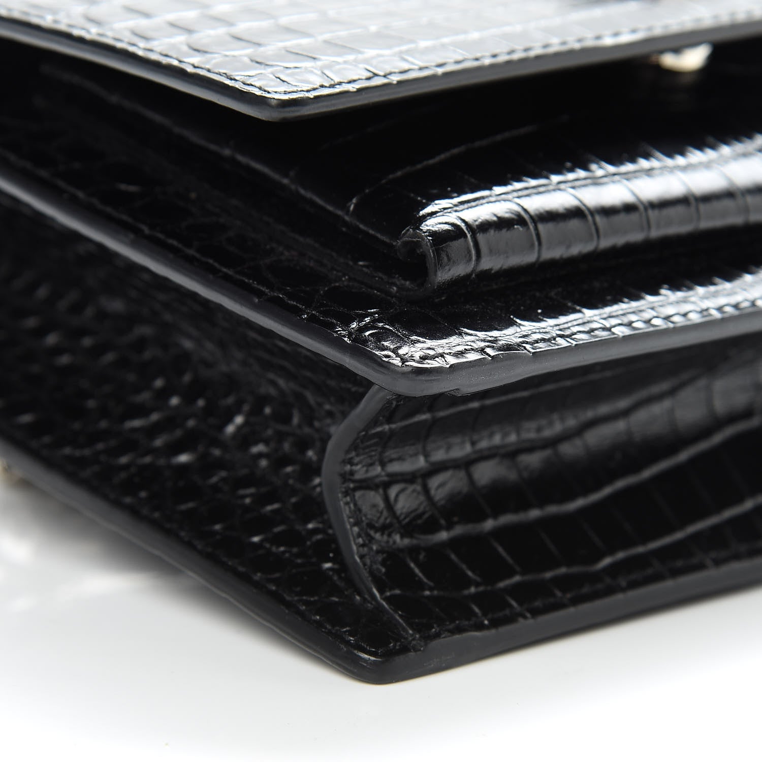 Saint Laurent Calfskin Crocodile Embossed Monogram Sunset Chain Wallet Black 9 of 10