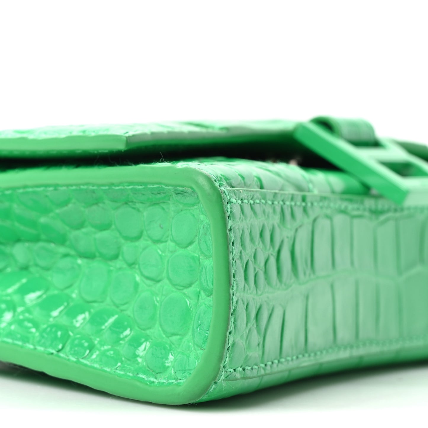 Shiny Calfskin Crocodile Embossed Hourglass Chain Bag Vivid Green