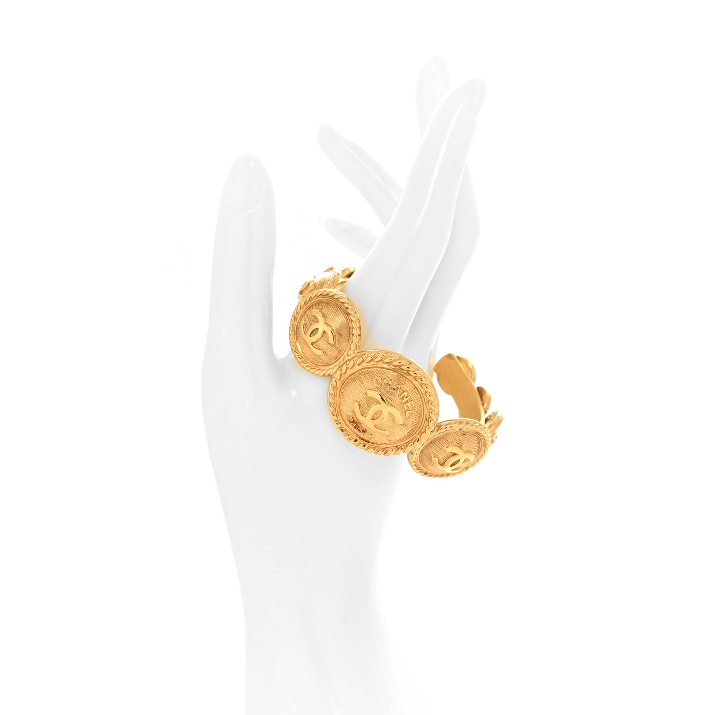 Metal Medallion CC Cuff Bracelet Gold