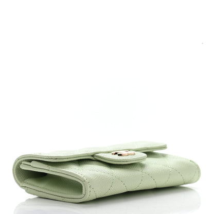 Chanel Caviar Quilted Flap Card Holder Wallet Light Green 4 of 9
