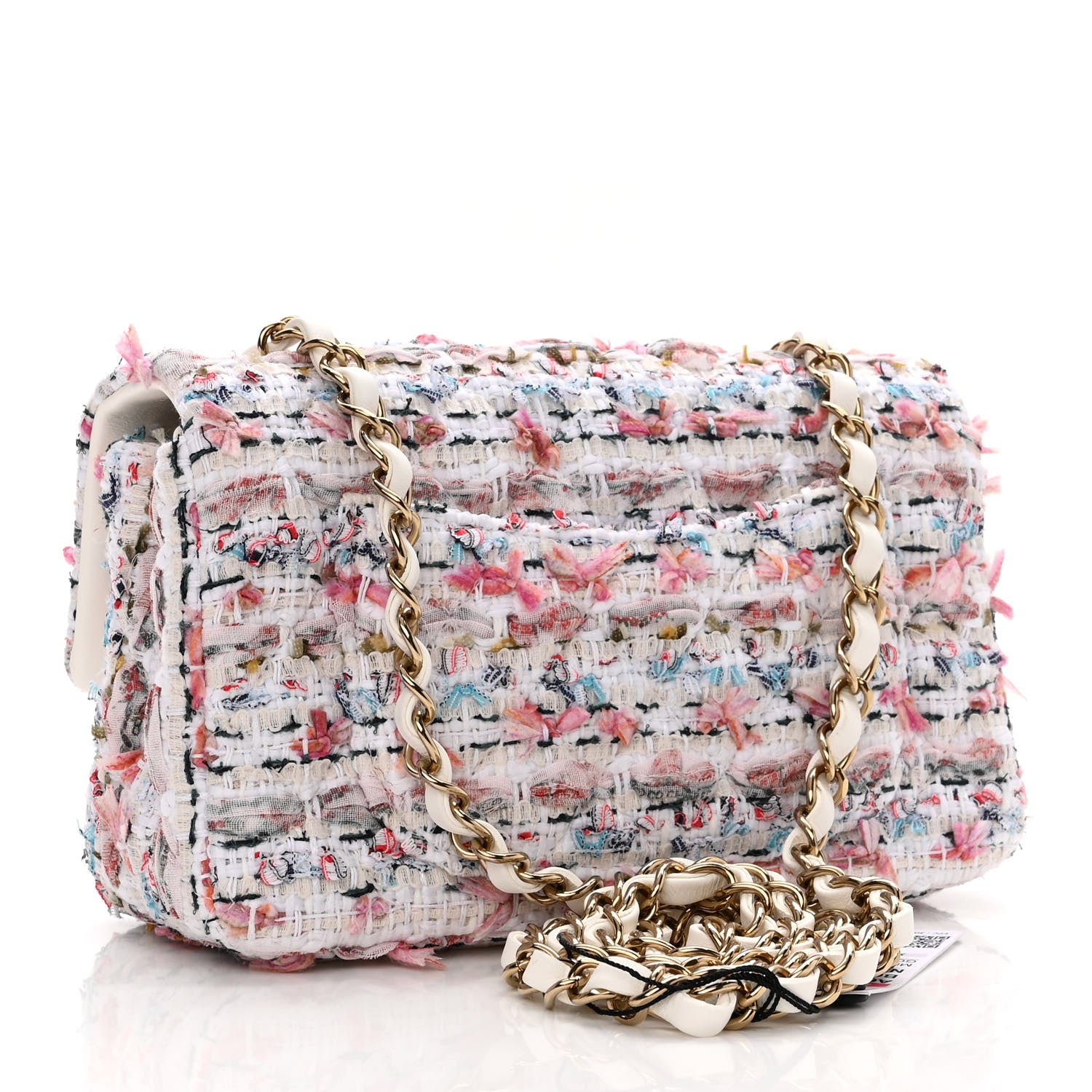 Chanel Tweed Quilted Mini Rectangular Flap Ecru Pink Blue Green 4 of 11