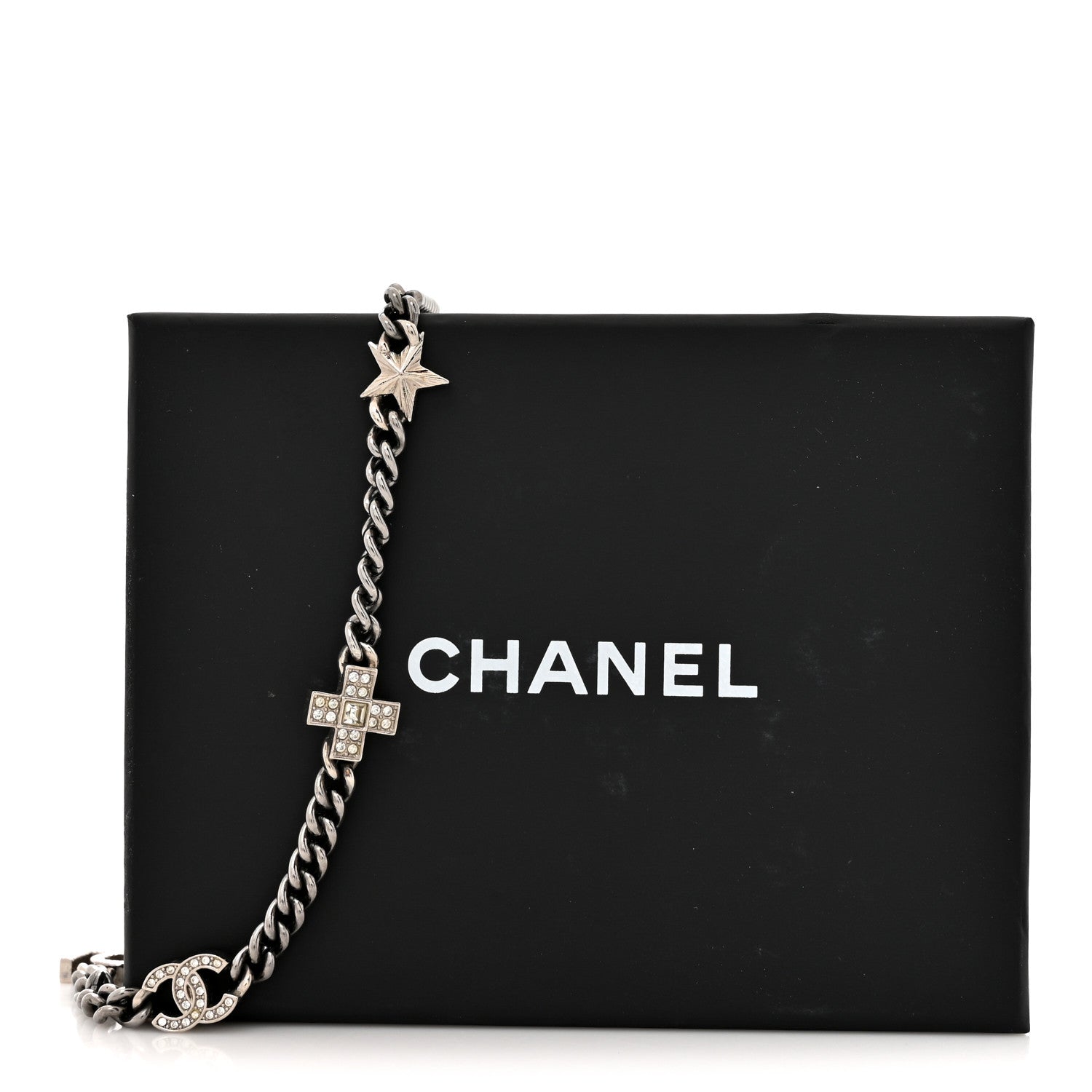 Chanel Crystal CC Lucky Symbols Choker Necklace Silver 5 of 5