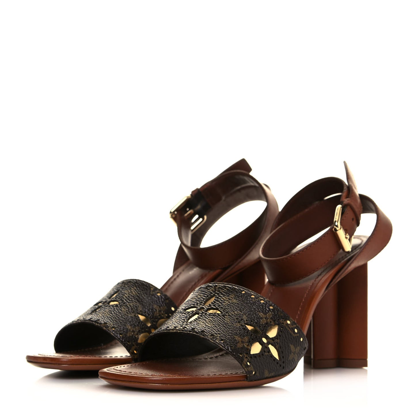 Calfskin Perforated Monogram Silhouette Sandals 37 Gold