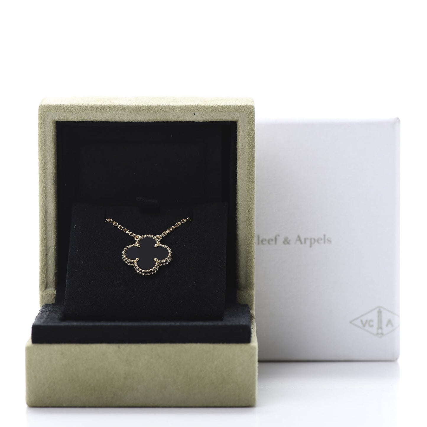 18K Yellow Gold Black Onyx Vintage Alhambra Pendant Necklace