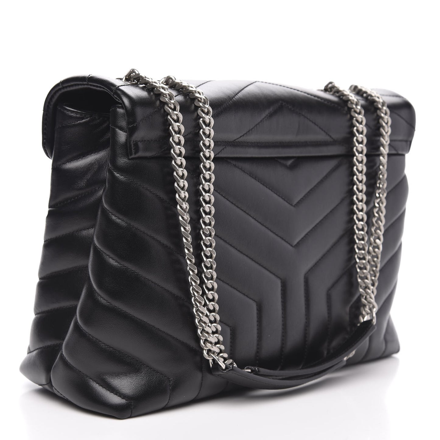 Calfskin Y Quilted Monogram Medium Loulou Chain Satchel Black