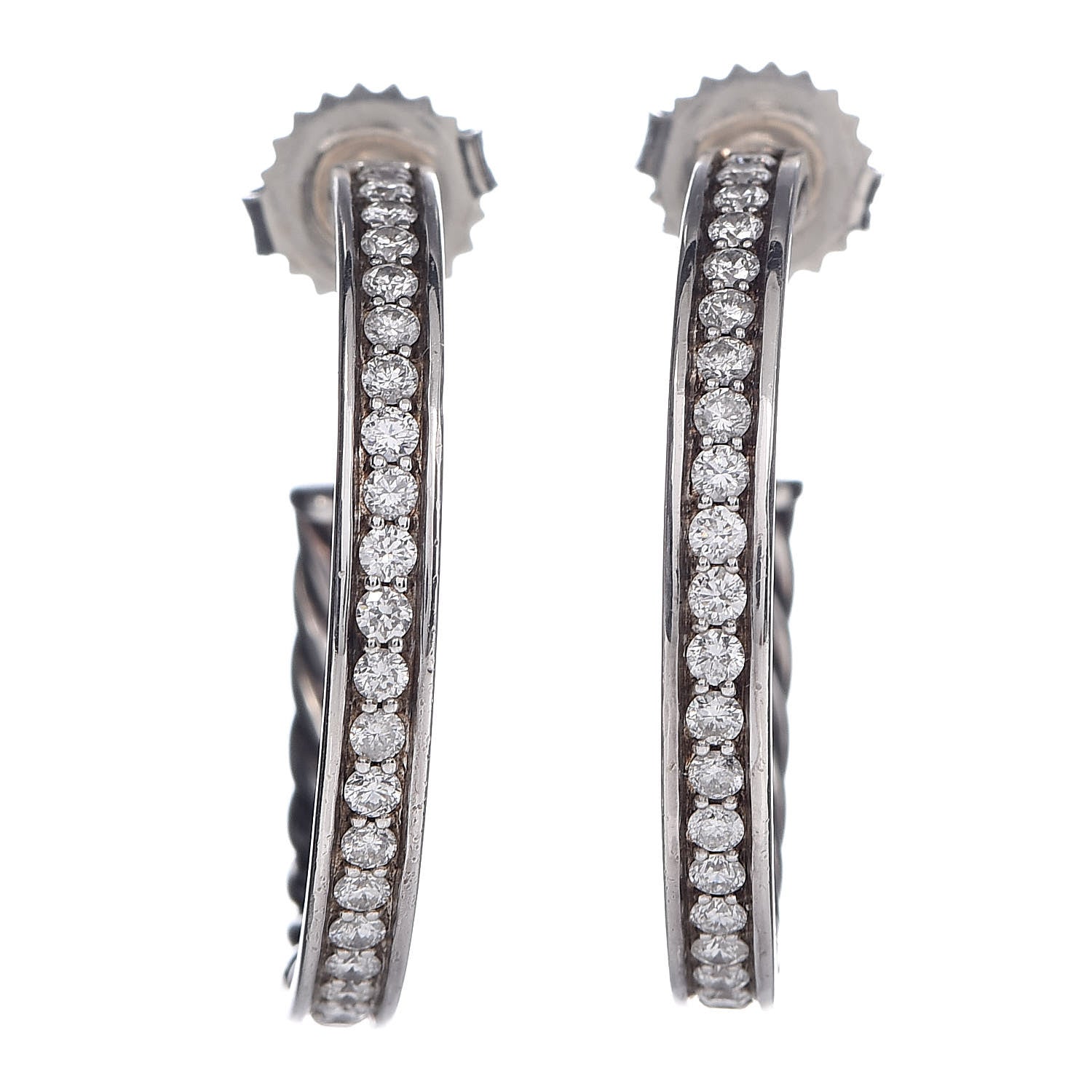 David Yurman Sterling Silver Diamond 25mm Medium Hoop Earrings 1 of 4